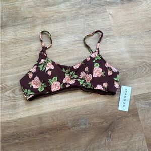 NWT Dippin' Daisy's Floral Bikini Top - Brown and Pink
